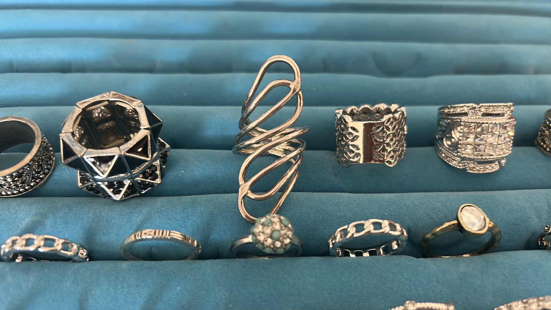 Photo 1 of 25-ASSORTMENT OF SILVER TONE FASHION RINGS JEWELRY BOX SOLD SEPARATELY