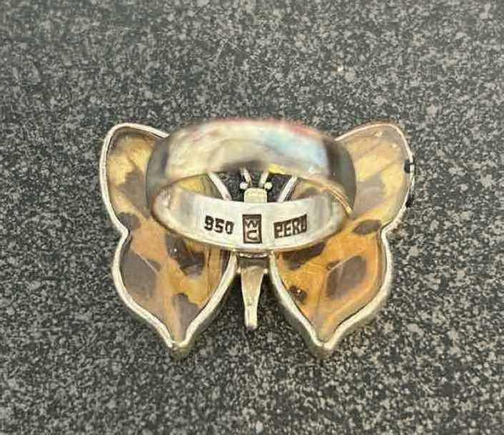 Photo 1 of AMBER AMERICA BALTIC AMBER 950 STERLING SILVER BUTTERFLY RING SIZE 7