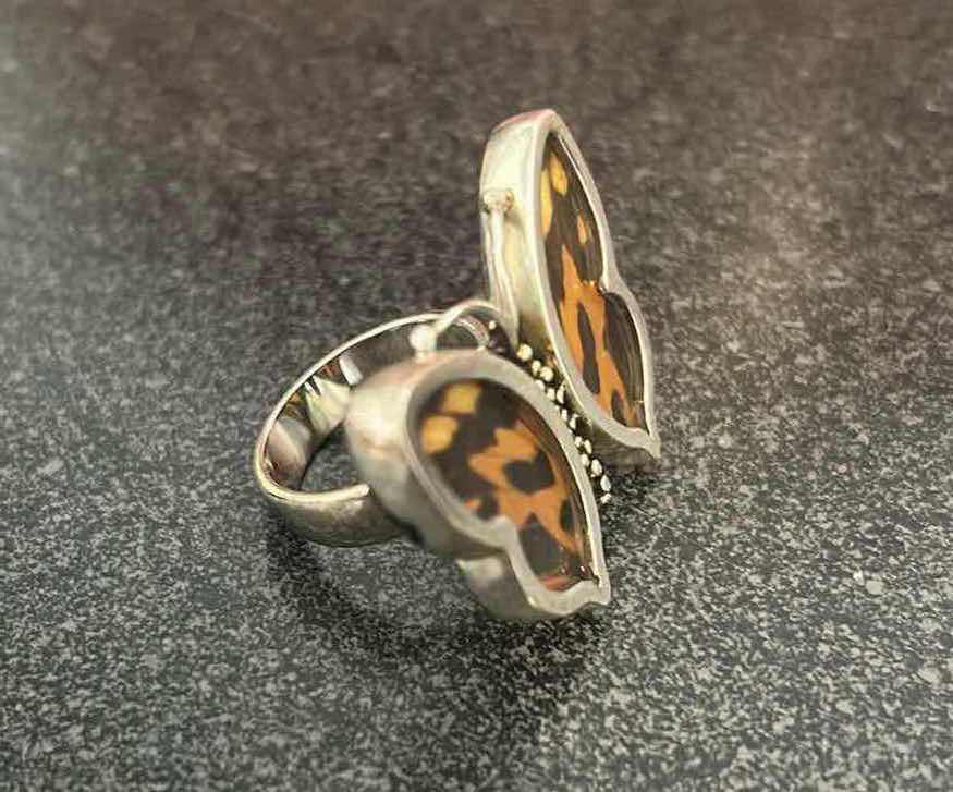 Photo 1 of AMBER AMERICA BALTIC AMBER 950 STERLING SILVER BUTTERFLY RING SIZE 7