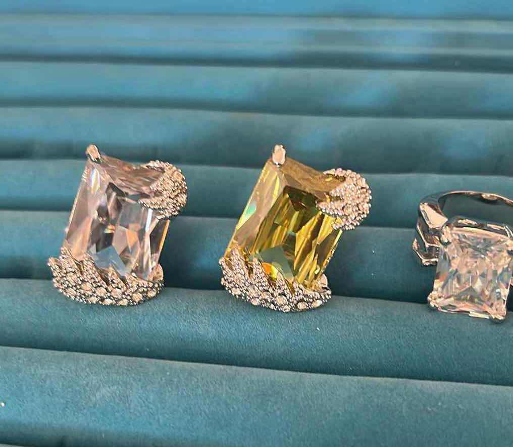 Photo 1 of 5- STATEMENT RINGS W CUSHION GEM STONES SIZE 7