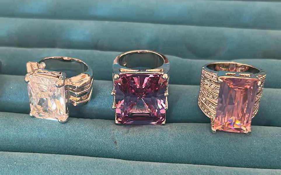 Photo 1 of 5- STATEMENT RINGS W CUSHION GEM STONES SIZE 7