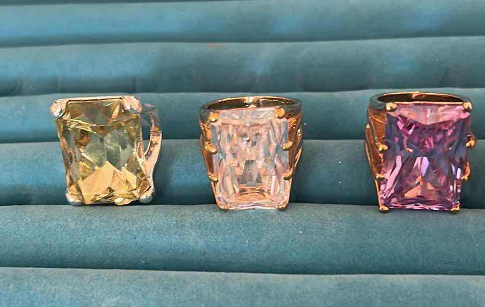 Photo 1 of 5- STATEMENT RINGS W CUSHION GEM STONES SIZE 7