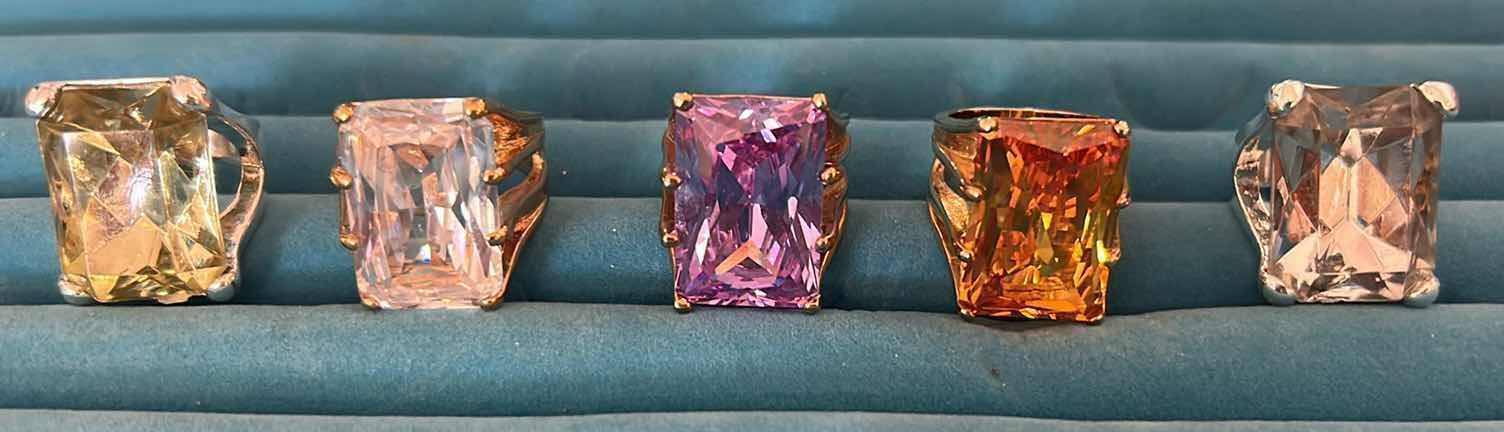 Photo 1 of 5- STATEMENT RINGS W CUSHION GEM STONES SIZE 7