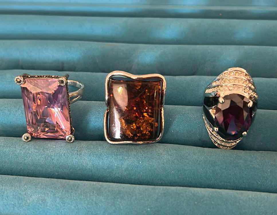 Photo 1 of 5- STATEMENT RINGS W CUSHION GEM STONES SIZE 7