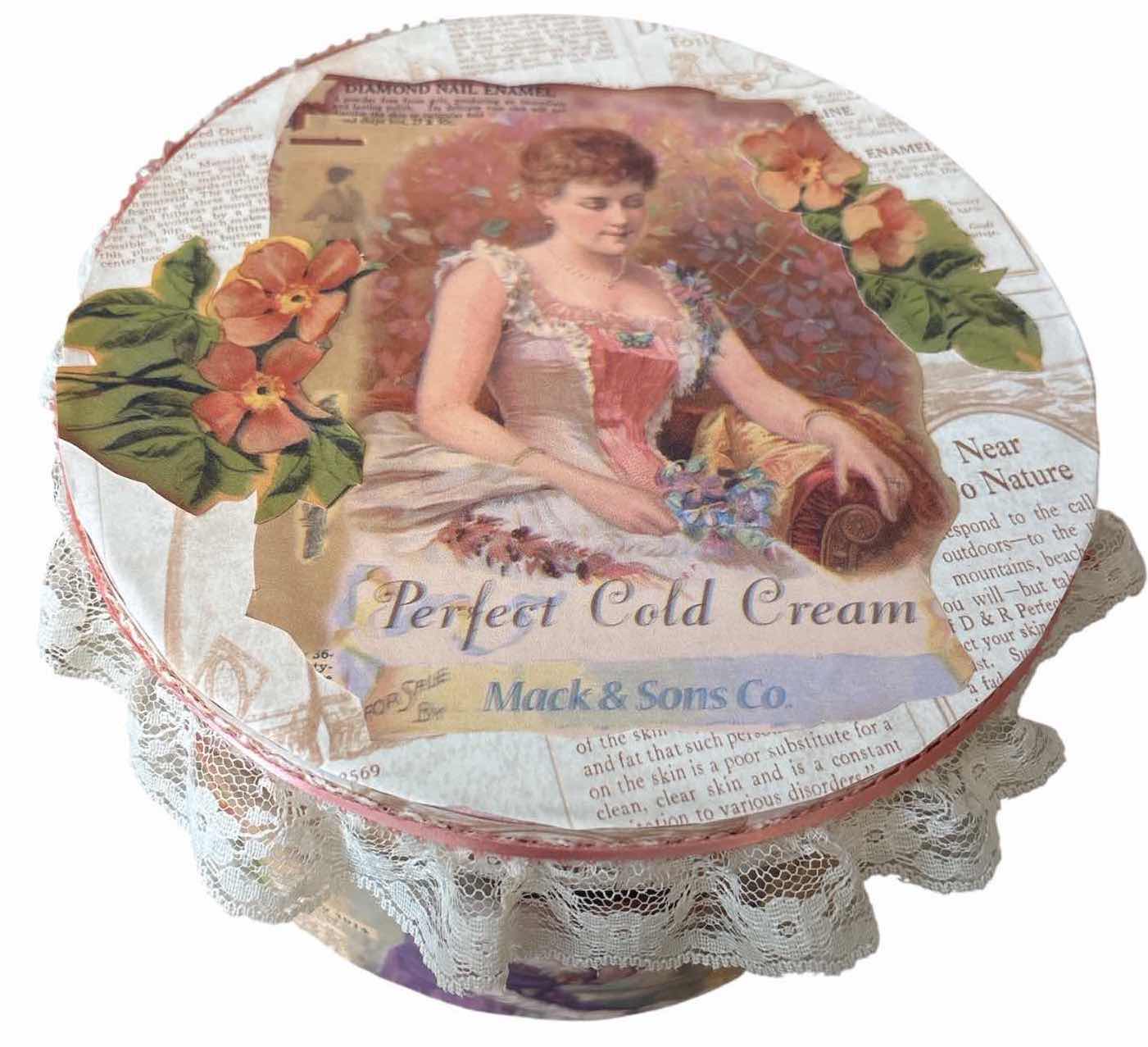 Photo 1 of DECORATIVE ROUND NESTING HAT BOXES FEATURING FLORAL, VINTAGE CHILD, AND NEWSPAPER PRINT DESIGNS WITH LACE TRIM D14” $80