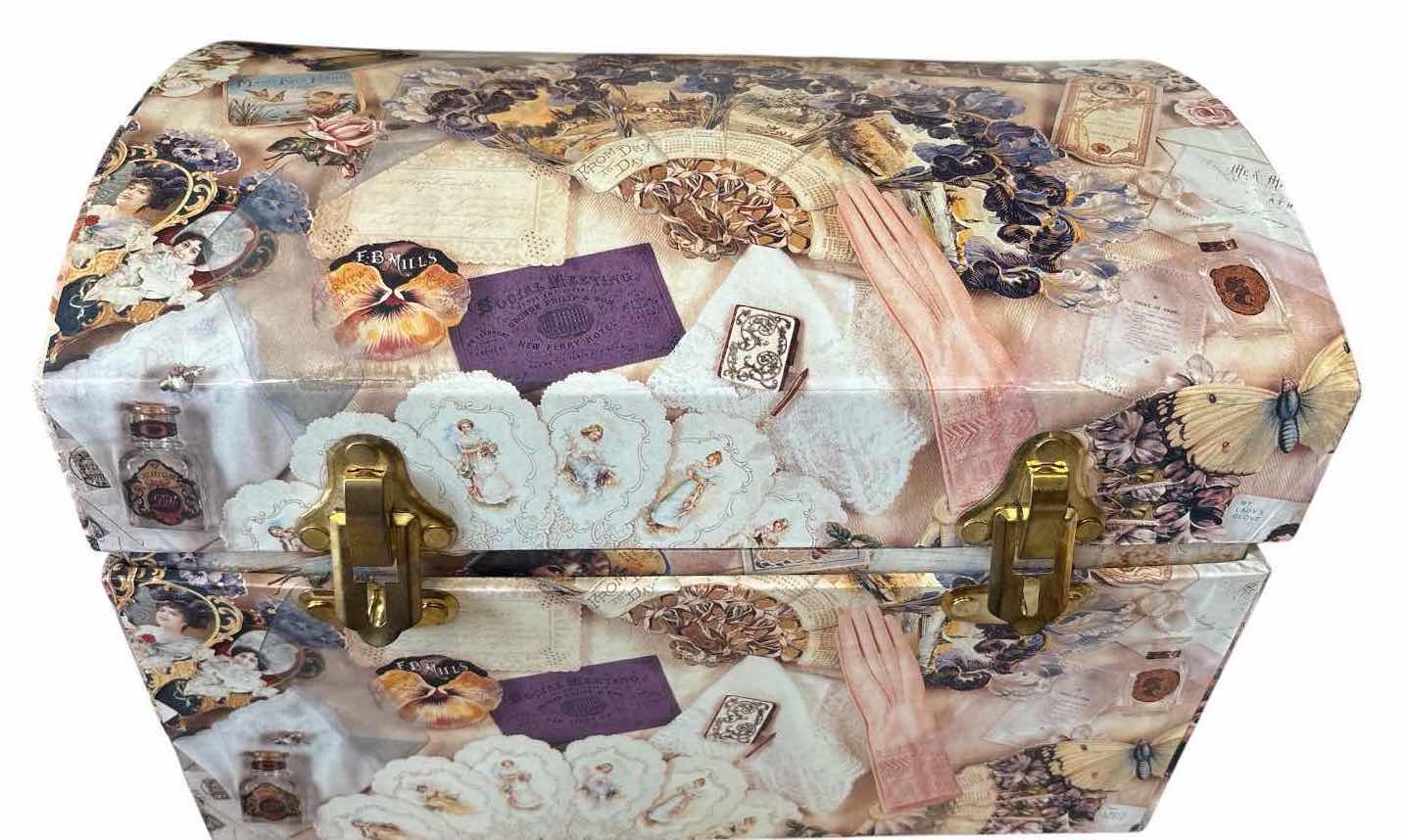 Photo 1 of (2)PCS DECORATIVE STORAGE TRUNK WITH VICTORIAN DOLL PARASOL 14.5”X10”H10” $90