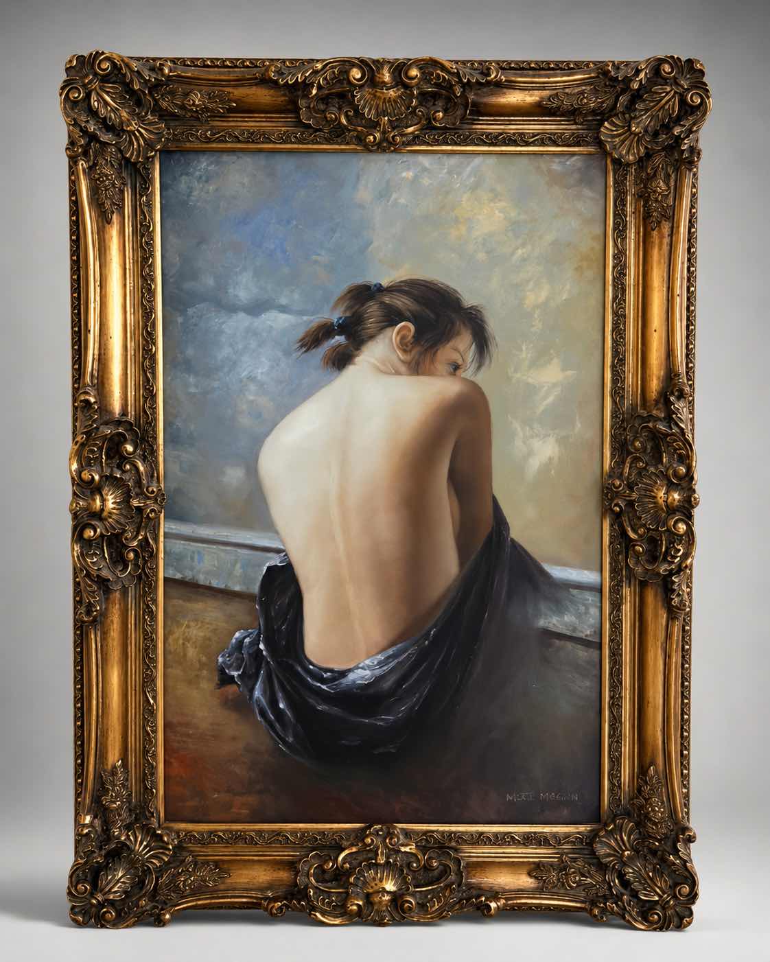 Photo 1 of ORNATE HIGH-RELIEF BAROQUE OR ROCOCO STYLE GILDED WOOD FRAMED SIGNED OIL ON CANVAS PAINTING ARTWORK 32” x45.5”