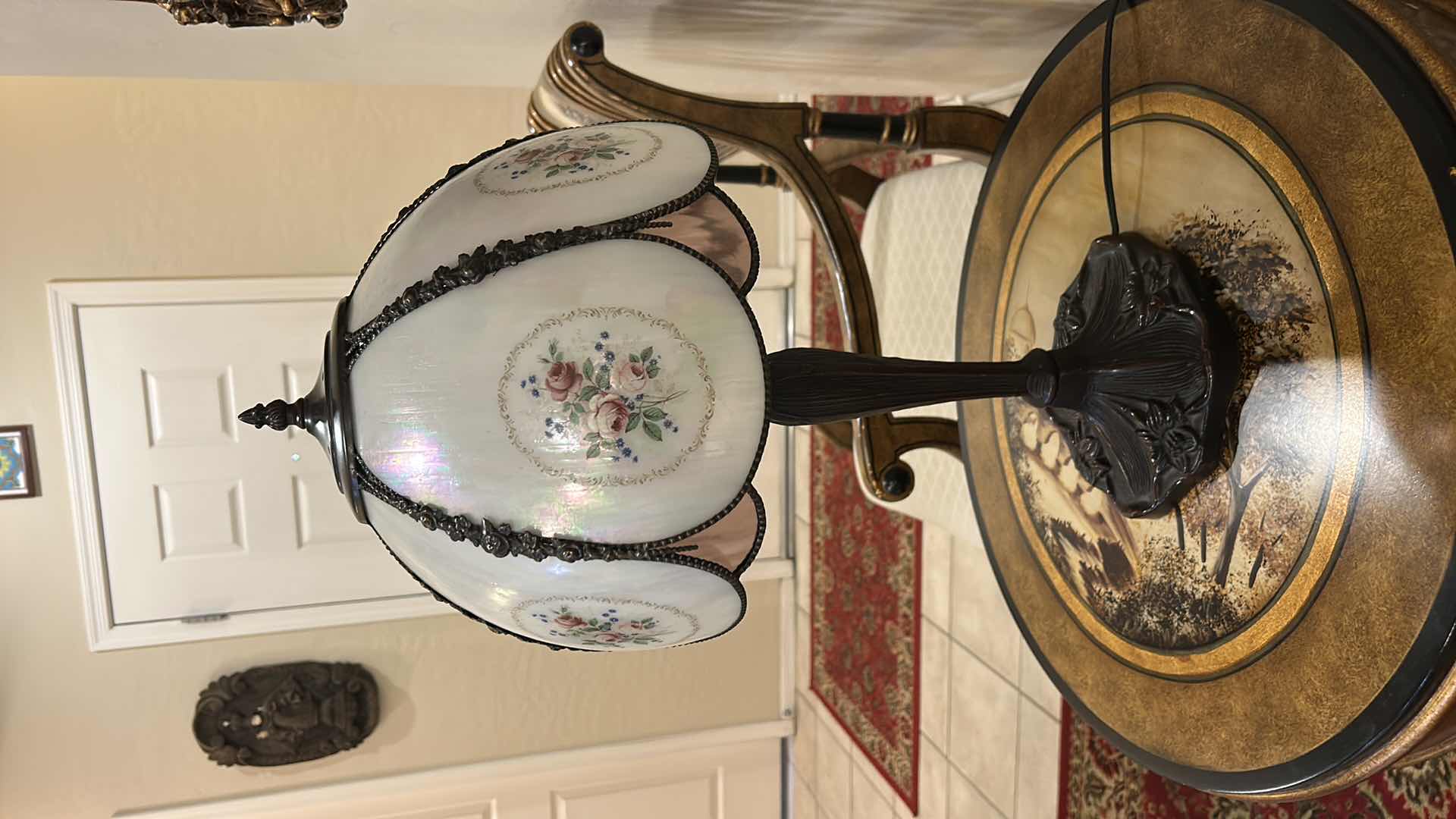 Photo 1 of MEYDA TIFFANY-STYLE ROSES HAND-PAINTED BENT GLASS TABLE LAMP