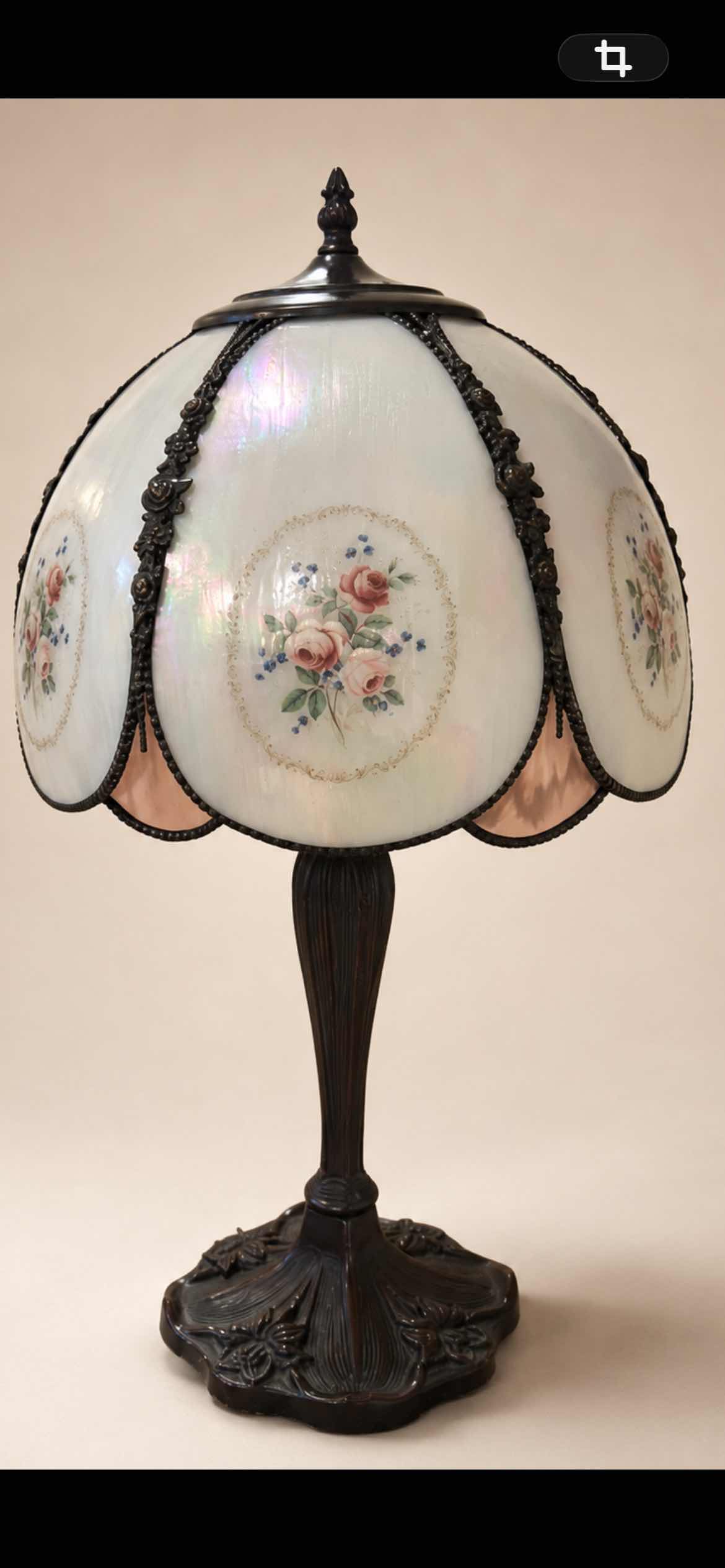 Photo 1 of MEYDA TIFFANY-STYLE ROSES HAND-PAINTED BENT GLASS TABLE LAMP
