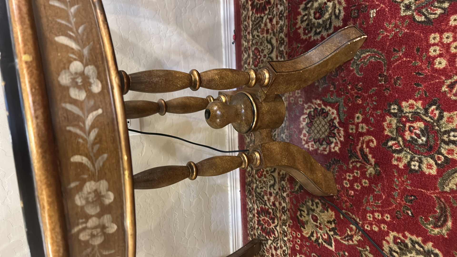 Photo 1 of VINTAGE ITALIAN HAND PAINTED OCCASIONAL ACCENT TABLE W LANDSCAPE MEDALLION & FLORAL APRON CARVED PEDESTAL BASE D22“ x H25.5“