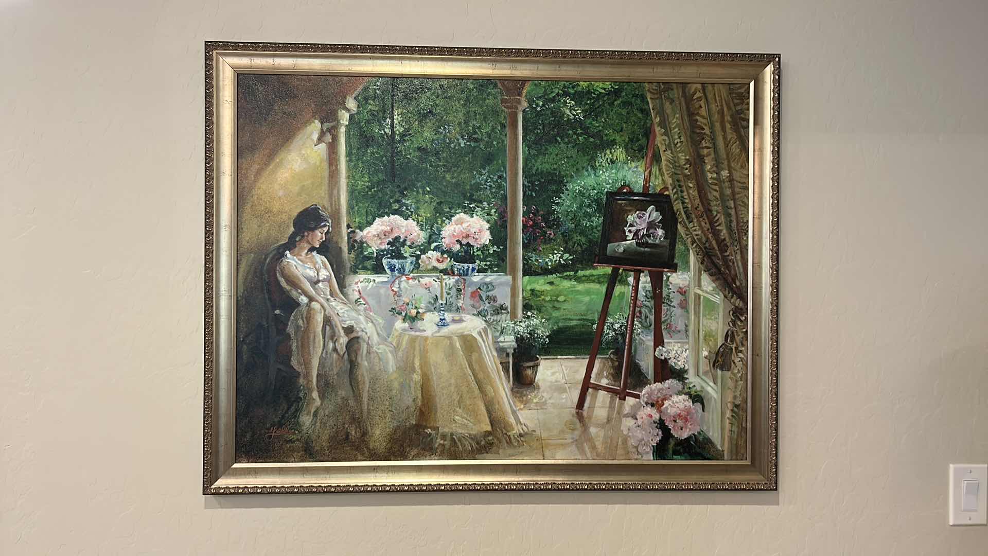 Photo 1 of FRAMED SIGNED OIL ON CANVAS PAINTING “AN ARTIST IN HER STUDIO”. ARTWORK 44" x 34"