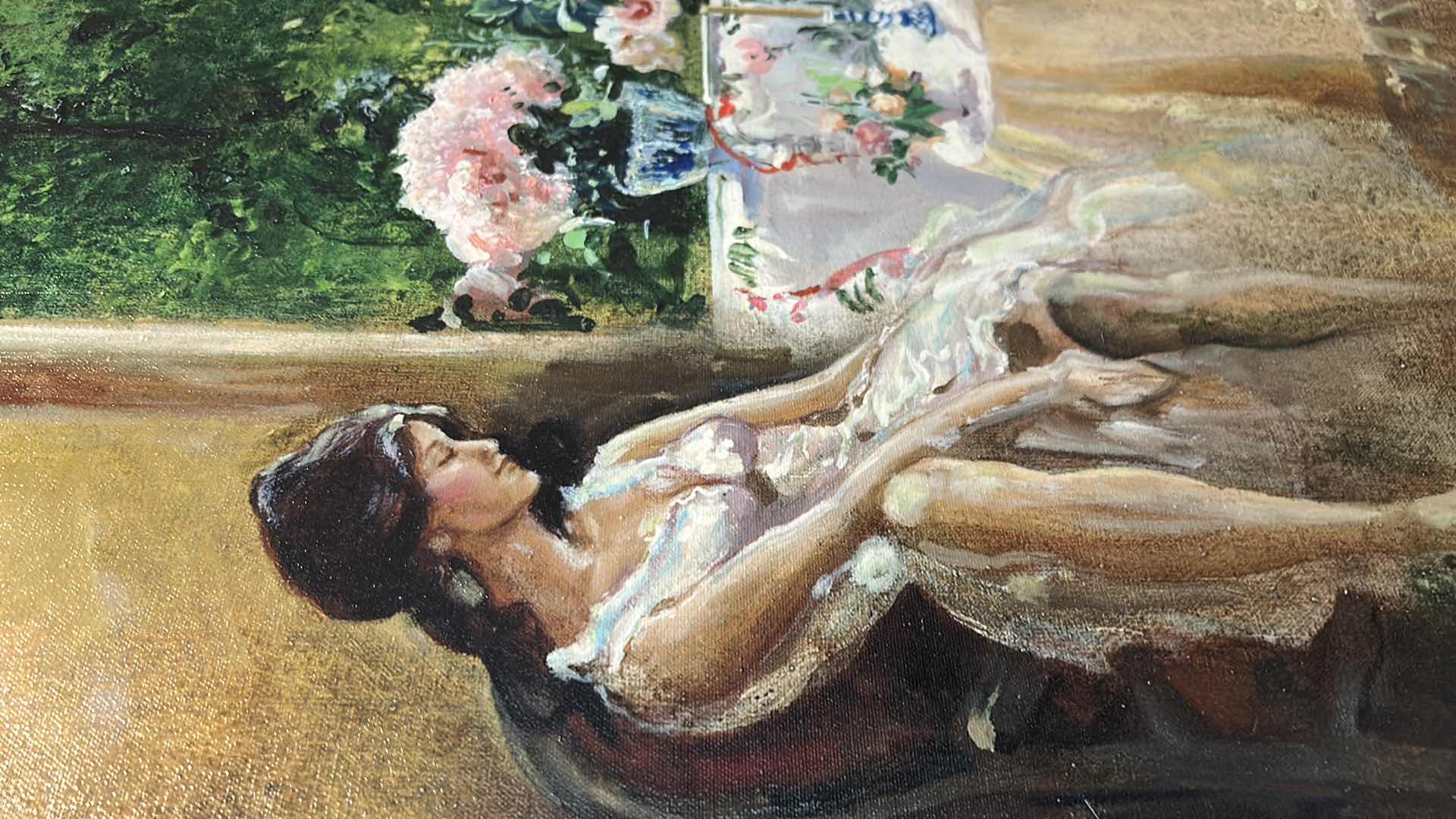 Photo 1 of FRAMED SIGNED OIL ON CANVAS PAINTING “AN ARTIST IN HER STUDIO”. ARTWORK 44" x 34"