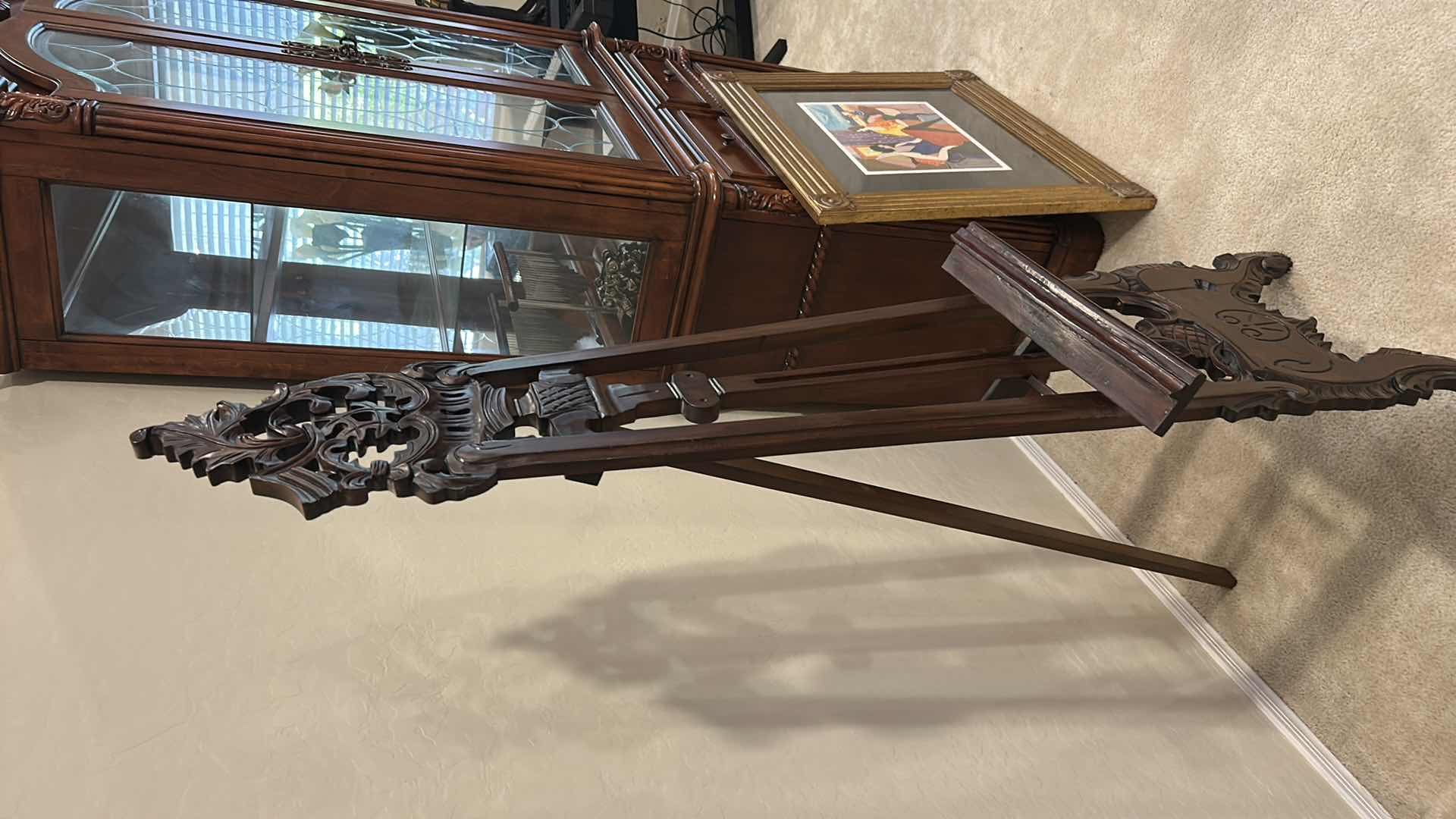 Photo 1 of LOUISE XV STYLE CARVED MAHOGANY FINE ART DISPLAY EASEL HAND CARVED MAHOGANY FLOOR STAND. 19.5” x H66” $289
