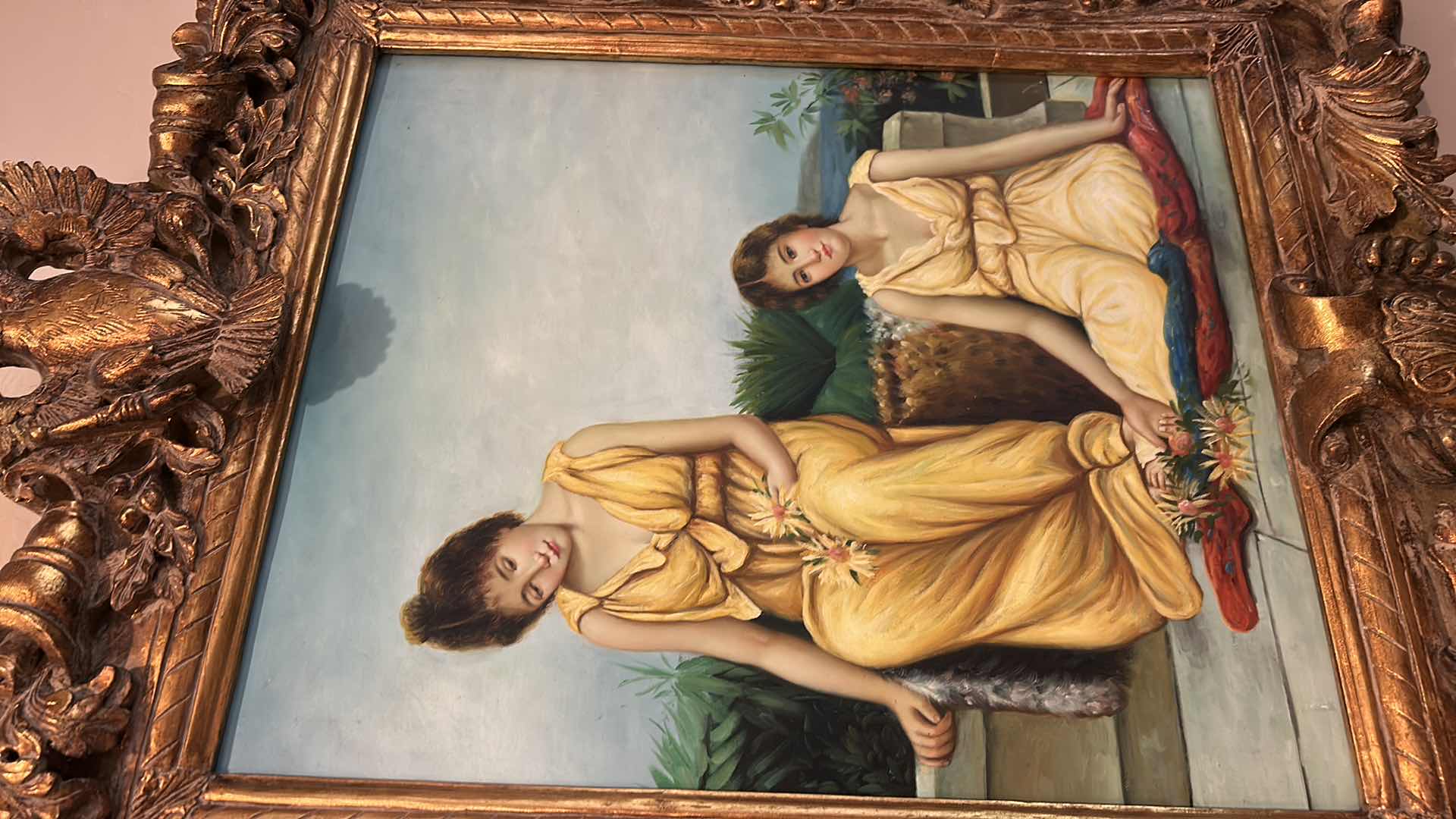 Photo 1 of ANTIQUE NEOCLASSICAL STYLE GILT FRAMED “IDLENESS” OIL ON CANVAS ARTWORK 31"x 38“