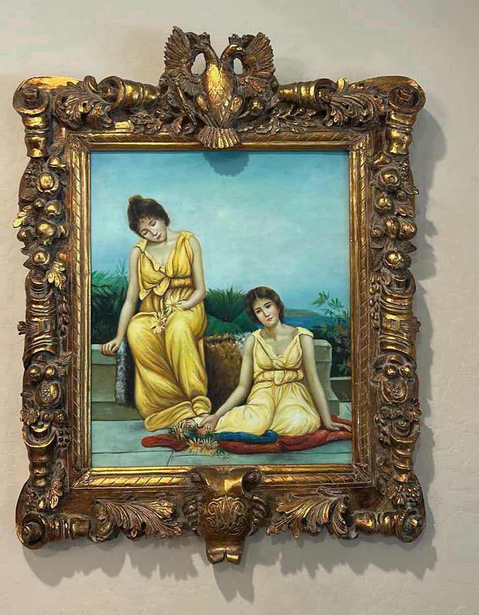 Photo 1 of ANTIQUE NEOCLASSICAL STYLE GILT FRAMED “IDLENESS” OIL ON CANVAS ARTWORK 31"x 38“