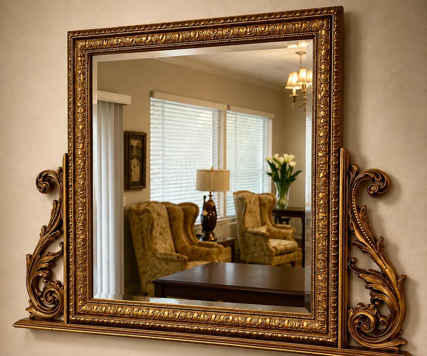 Photo 1 of VINTAGE HOLLYWOOD REGENCY STYLE GOLD GILT WALL MIRROR 66“ x 3“ H4‘
