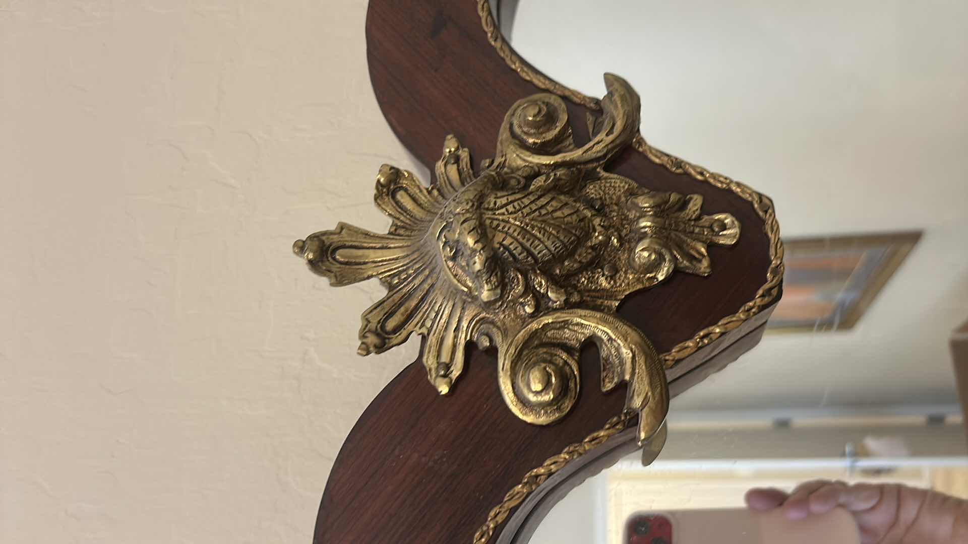 Photo 1 of VINTAGE ROCOCO STYLE SCALLOPED MAHOGANY & PARTIAL GILT WALL MIRROR W BEVELED GLASS 31“ x 32“