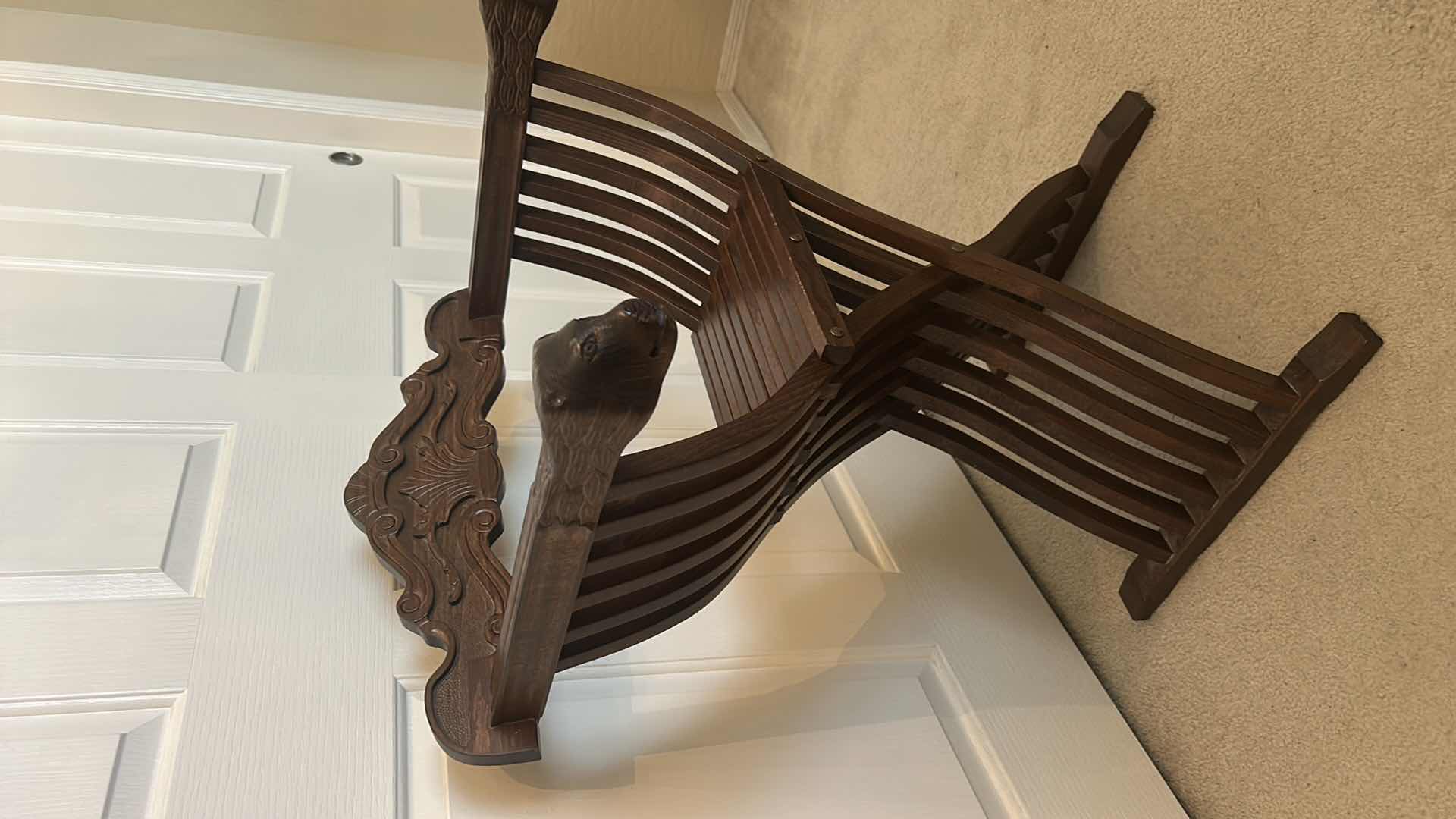 Photo 1 of VINTAGE ITALIAN RENAISSANCE HAND CARVED WOODEN SAVONAROLA FOLDING CHAIR