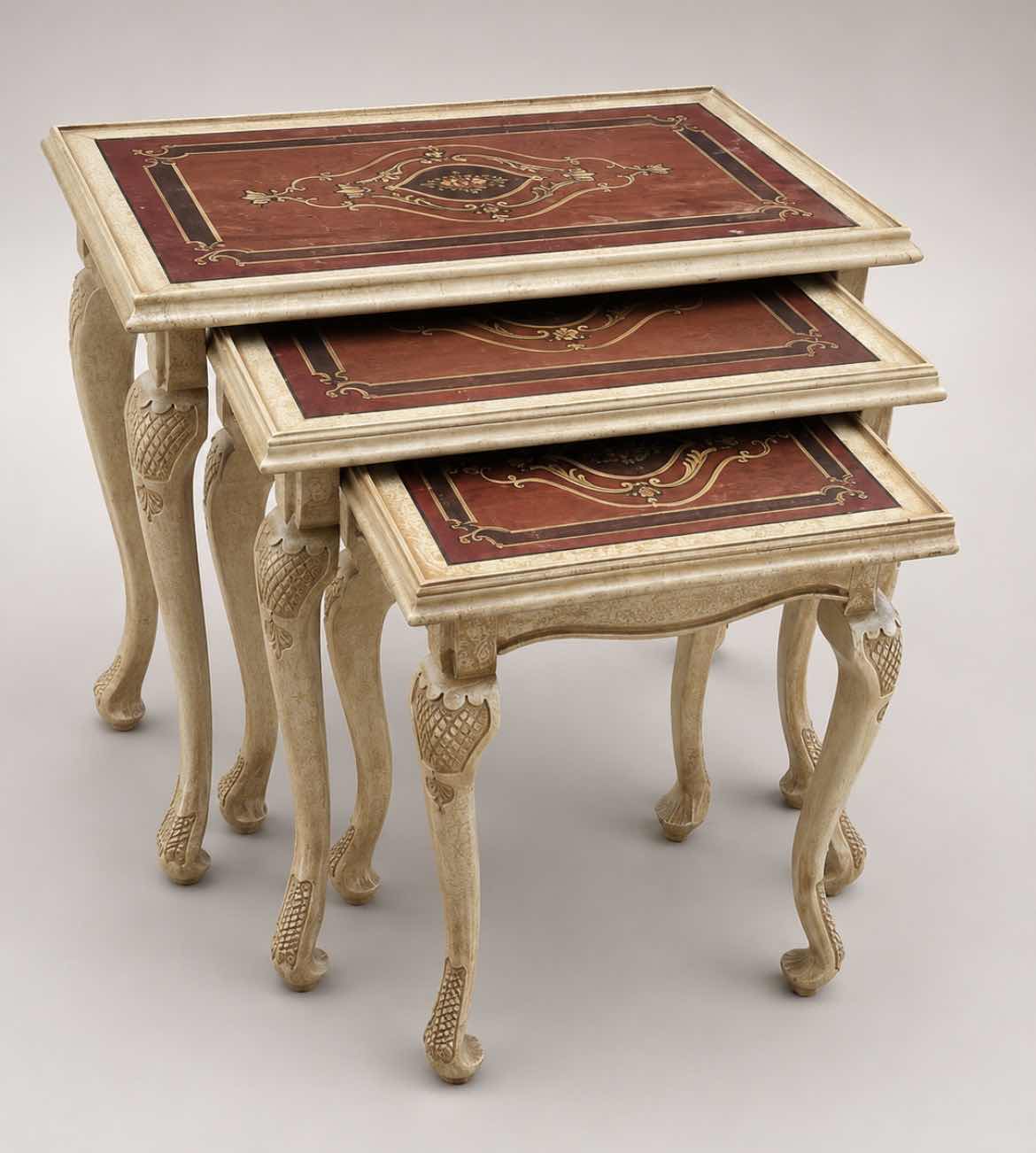 Photo 1 of VINTAGE SET OF 3 FRENCH LOUIS XV STYLE NESTING TABLES