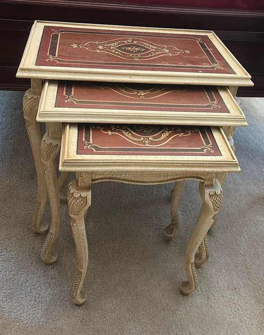 Photo 1 of VINTAGE SET OF 3 FRENCH LOUIS XV STYLE NESTING TABLES