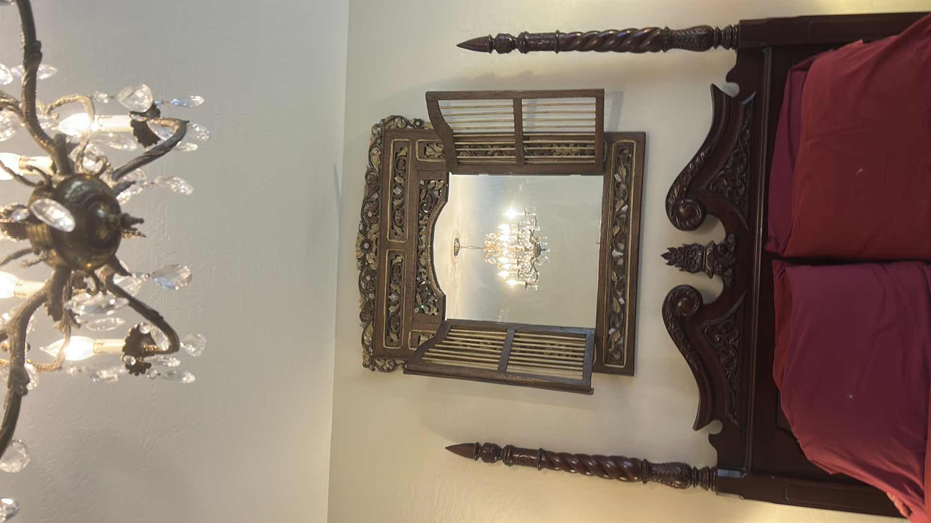 Photo 1 of VINTAGE INDONESIAN CARVED WINDOW MIRROR. 42” x 44.5”