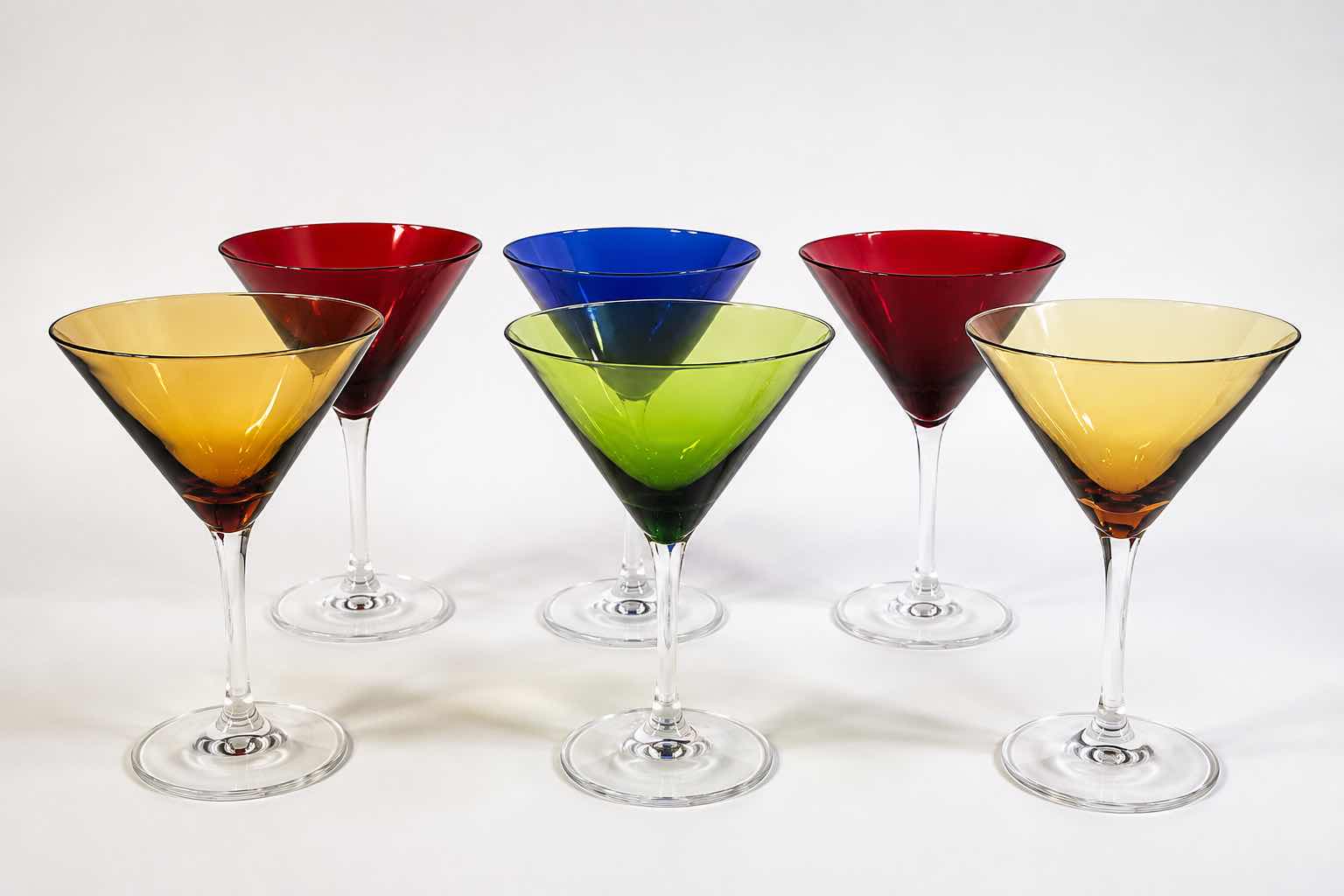 Photo 1 of 6 - CIRCLEWARE JEWEL TONE MULTICOLOR MARTINI GLASSES