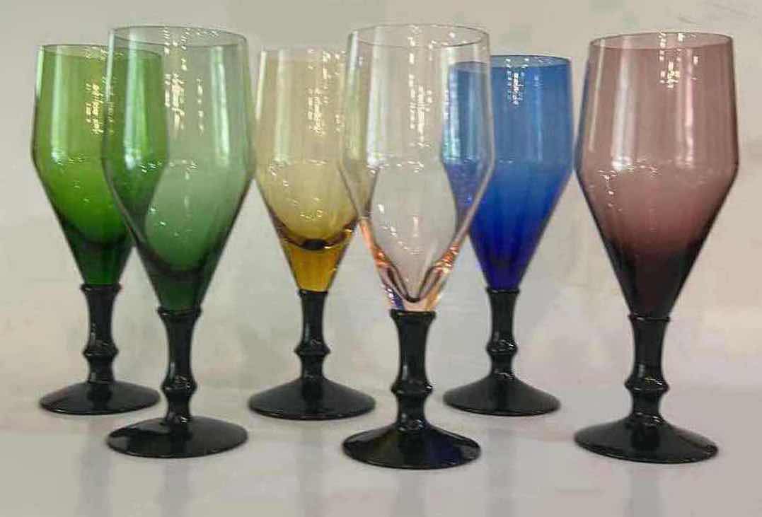 Photo 1 of 6- VINTAGE 1980S BORMIOLI ROCCO BAHIA BI-COLOR STEMWARE FROM ITALY. $25 to $35 PER GLASS