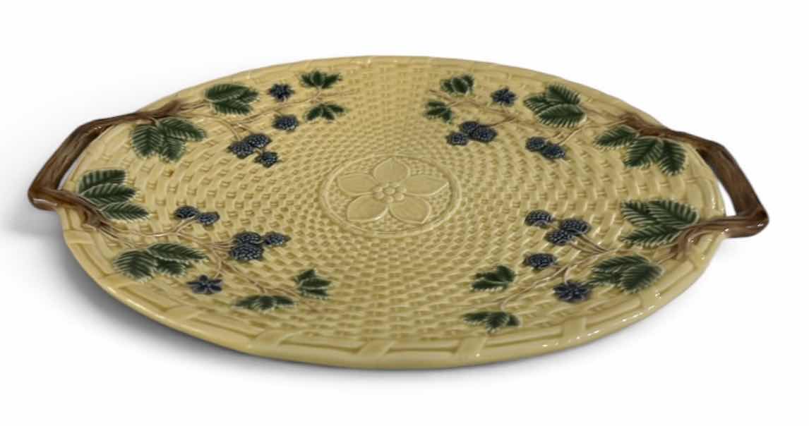 Photo 1 of VINTAGE TIFFANY & CO. MAJOLICA HANDLED SERVING TRAY MADE IN PORTUGAL 13.75” x H9 1/2”
