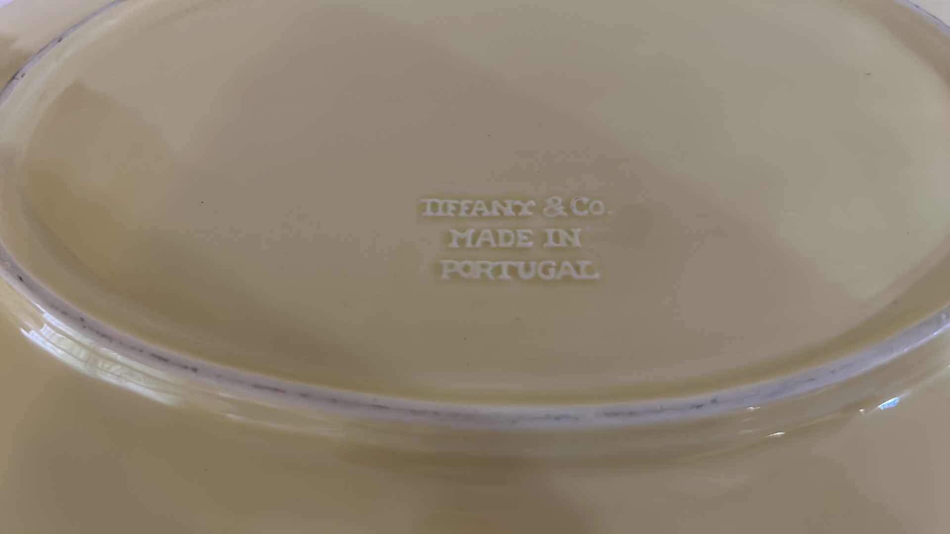 Photo 1 of VINTAGE TIFFANY & CO. MAJOLICA HANDLED SERVING TRAY MADE IN PORTUGAL 13.75” x H9 1/2”