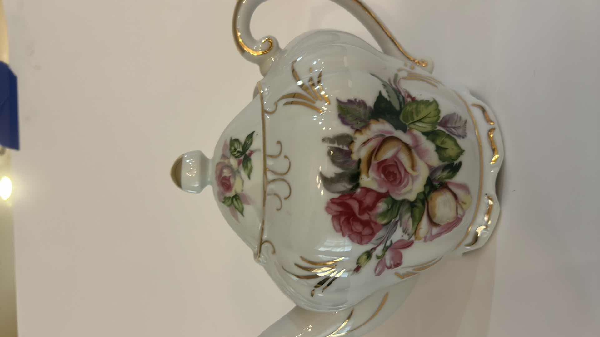 Photo 1 of VINTAGE PORCELAIN TEAPOT WITH PINK ROSES H7”