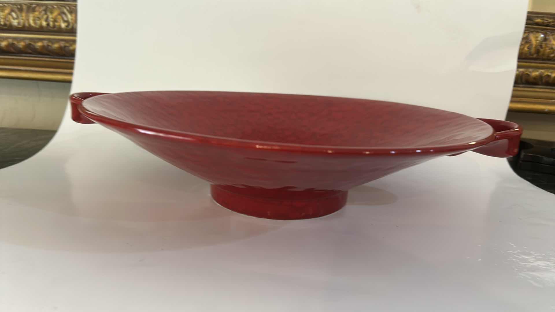 Photo 1 of “CERAMICHE ALFA / MADE IN ITALY GLOSSY RED CERAMIC FOOTED DECORATIVE CENTERPIECE BOWL (13” x 3” EXCLUDING HANDLES)