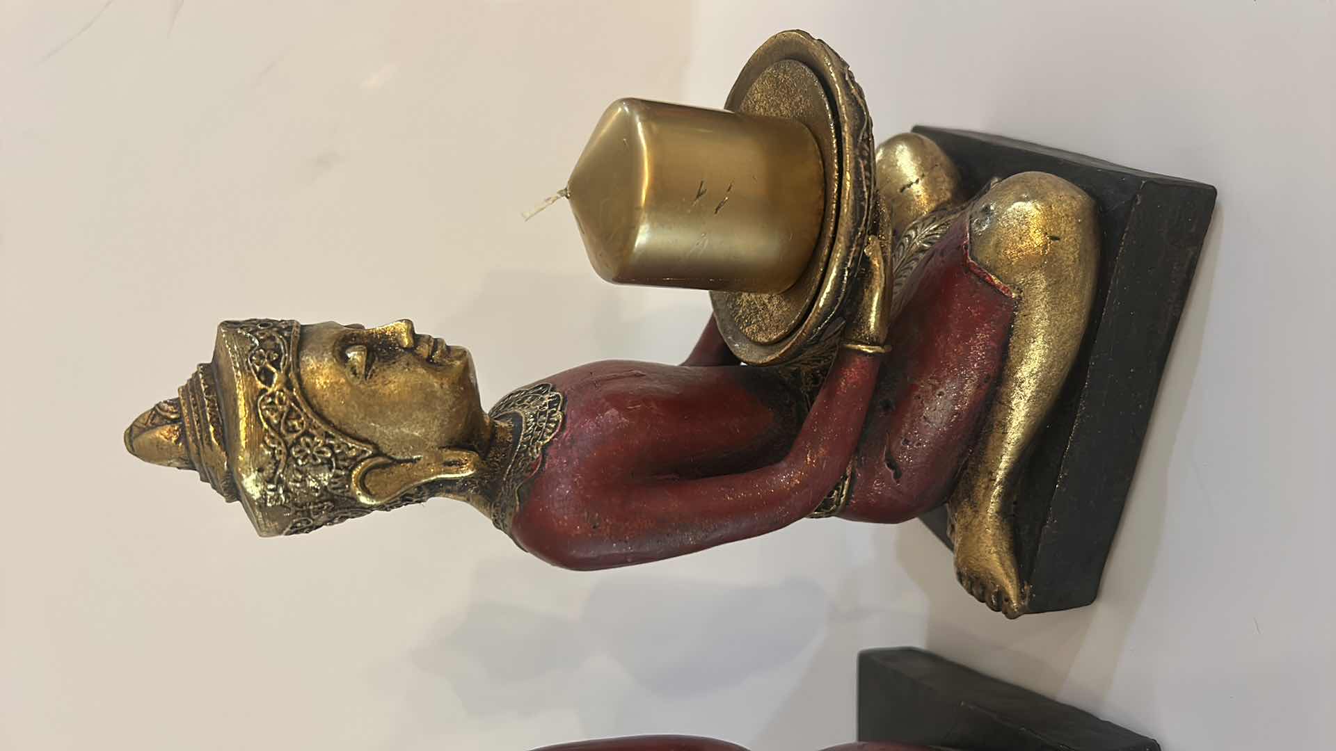 Photo 1 of 2 - RED & GOLD RESIN BUDDHA CANDLE HOLDER FIGURINES H8.5”