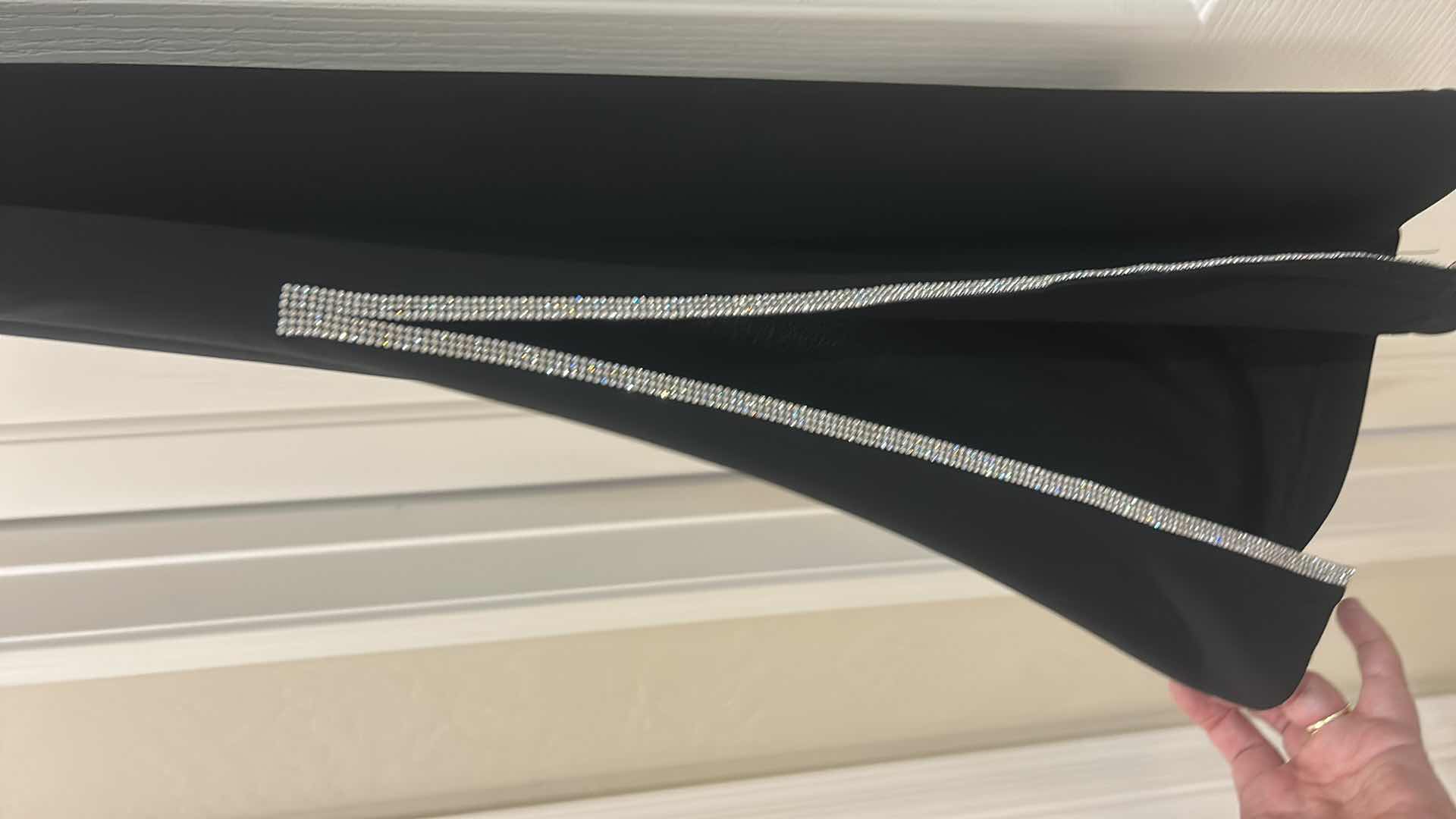 Photo 1 of PRELUDE BLACK ELASTIC WAIST PANTS WITH RHINESTONE SLIT DETAIL WOMEN’S SIZE PETITE MEDIUM