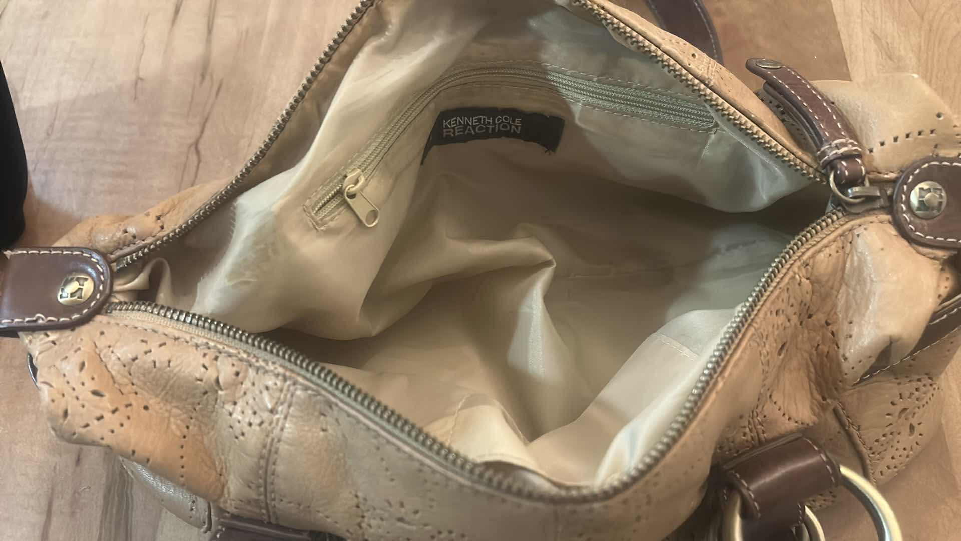 Photo 1 of VINTAGE KENNETH COLE REACTION, PERFORATED LEATHER SATCHEL HANDBAG $50