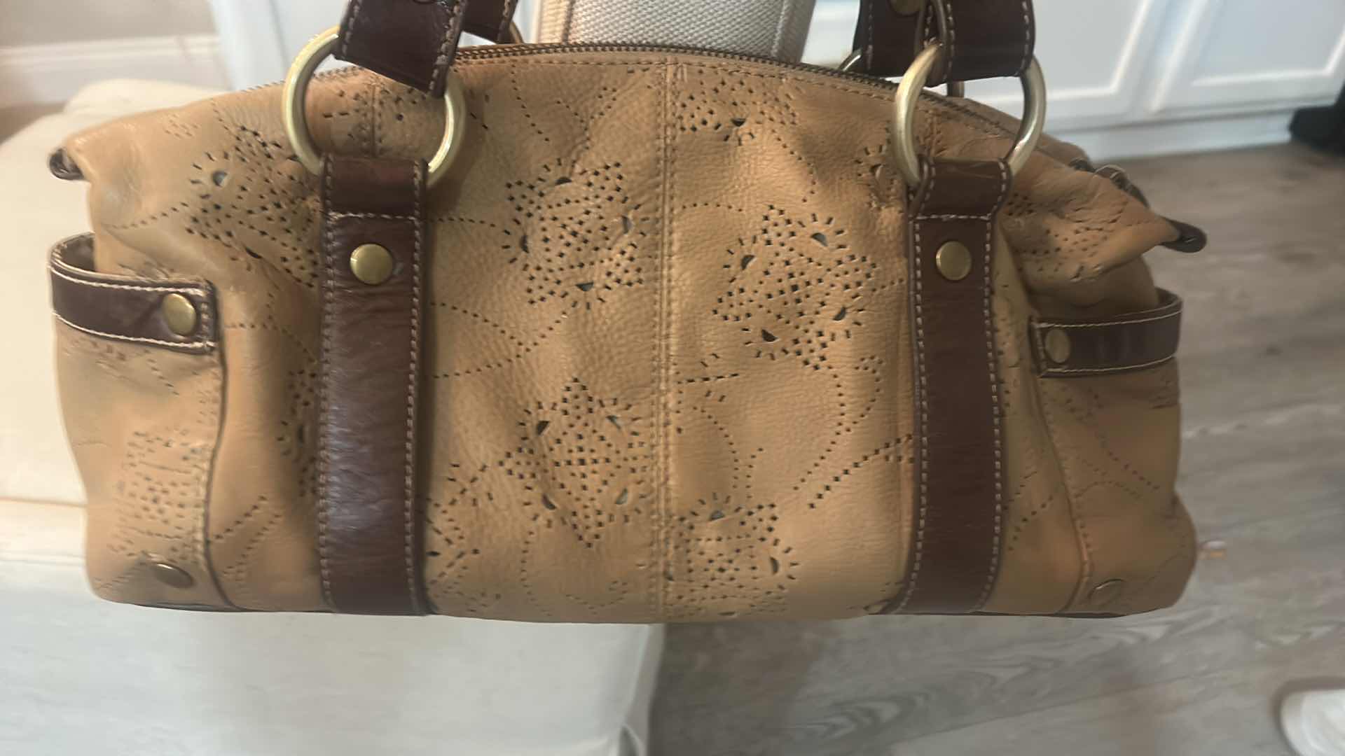 Photo 1 of VINTAGE KENNETH COLE REACTION, PERFORATED LEATHER SATCHEL HANDBAG $50