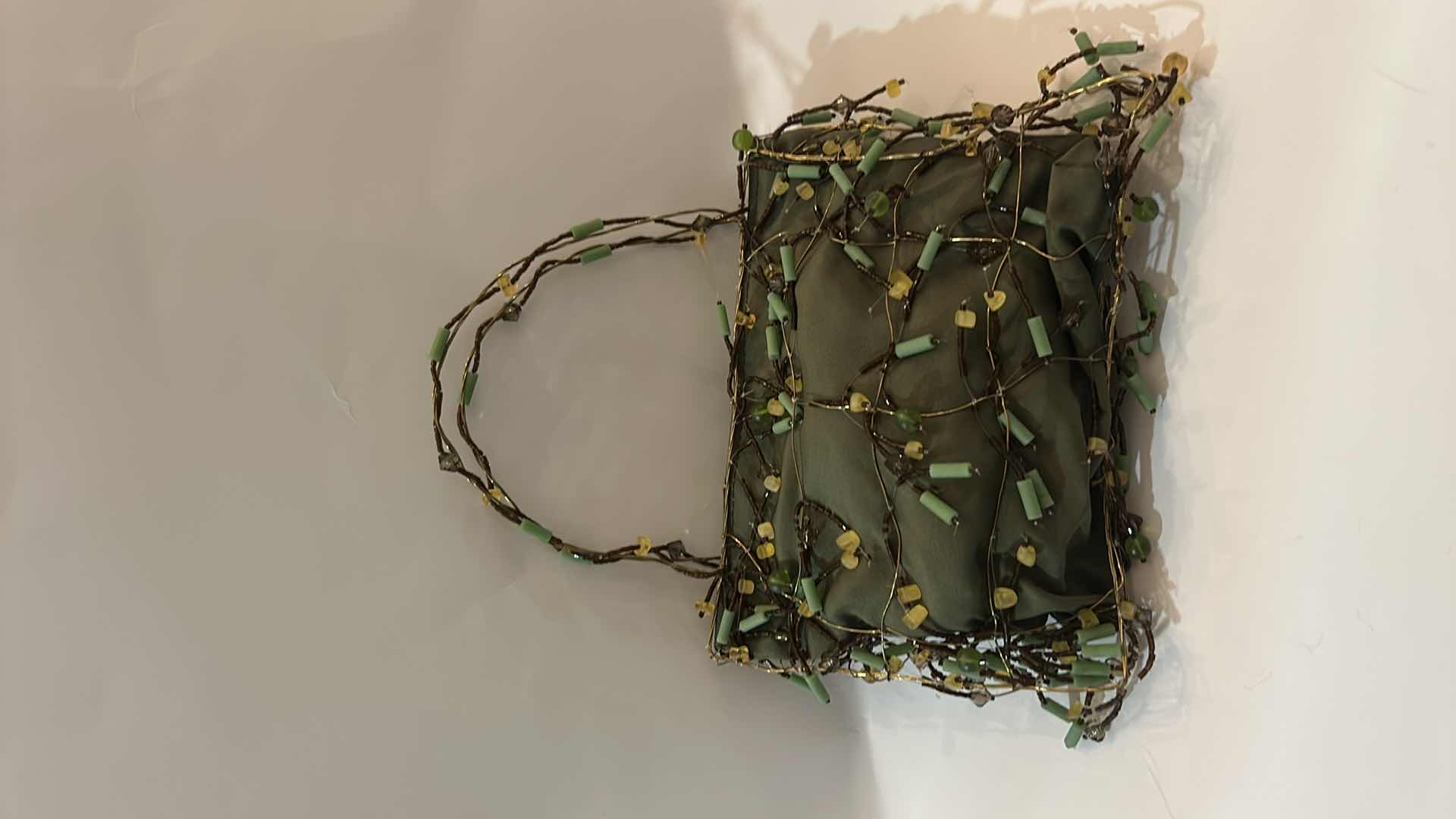Photo 1 of RARE VINTAGE HANDCRAFTED WIRE AND SILK MINAUDIERE HANDBAG, RESEMBLING BOTEGA VENETA- NOT AUTHENTICATED