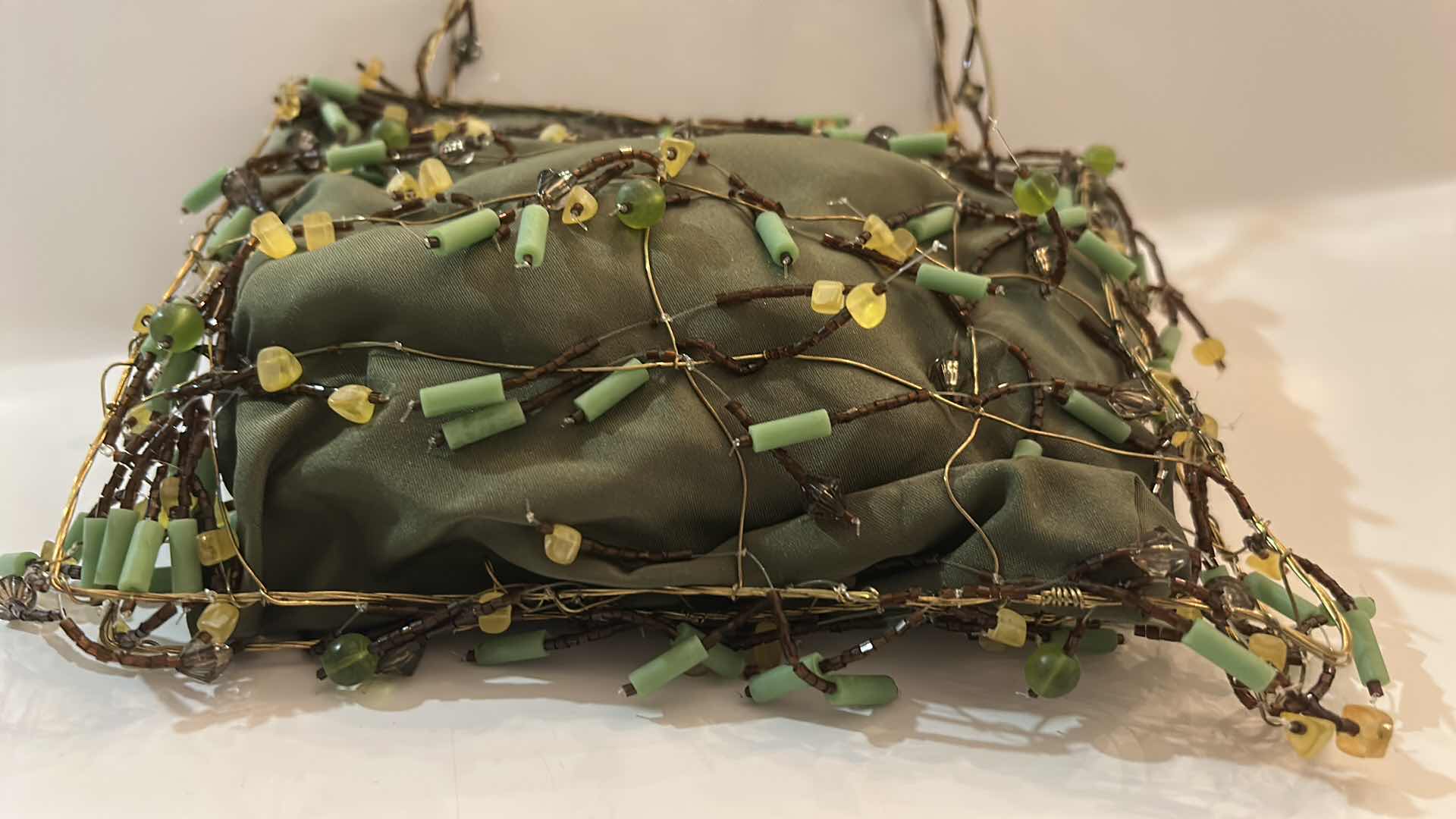 Photo 1 of RARE VINTAGE HANDCRAFTED WIRE AND SILK MINAUDIERE HANDBAG, RESEMBLING BOTEGA VENETA- NOT AUTHENTICATED