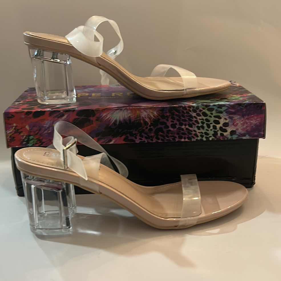 Photo 1 of NEW CAPE ROBBIN NUDE ANKLE STRAP SANDALS WITH A CLEAR CHUNKY BLOCK HEEL SIZE 6
