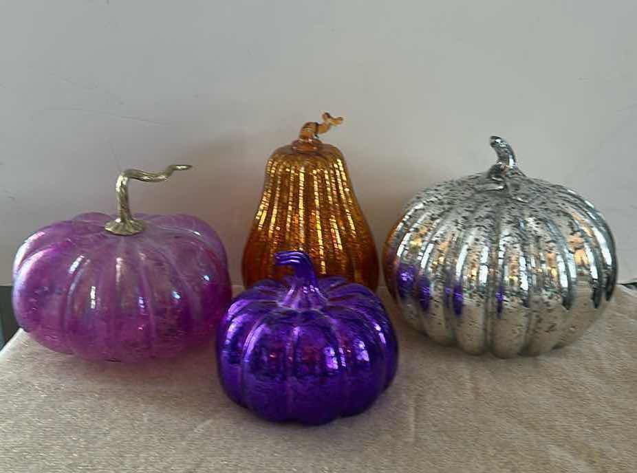 Photo 1 of FOUR COLORFUL PUMPKINS, TALLEST 9”