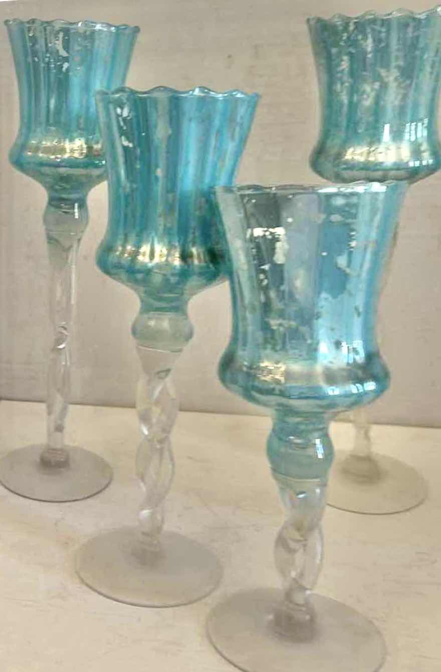 Photo 1 of 4 - ART GLASS TULIP/HURRICANE CANDLE HOLDERS . (TALLEY H13.5”)