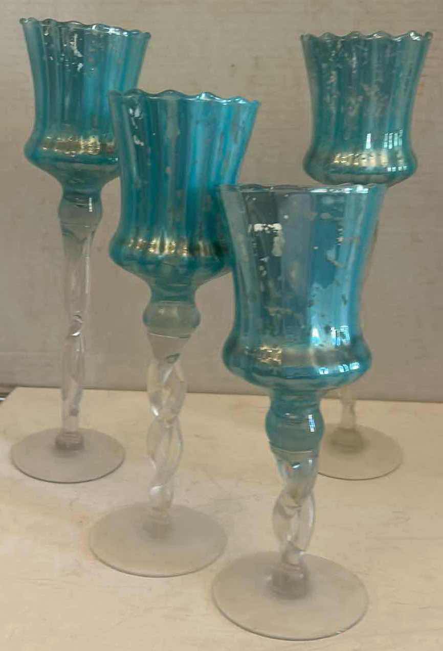 Photo 1 of 4 - ART GLASS TULIP/HURRICANE CANDLE HOLDERS . (TALLEY H13.5”)