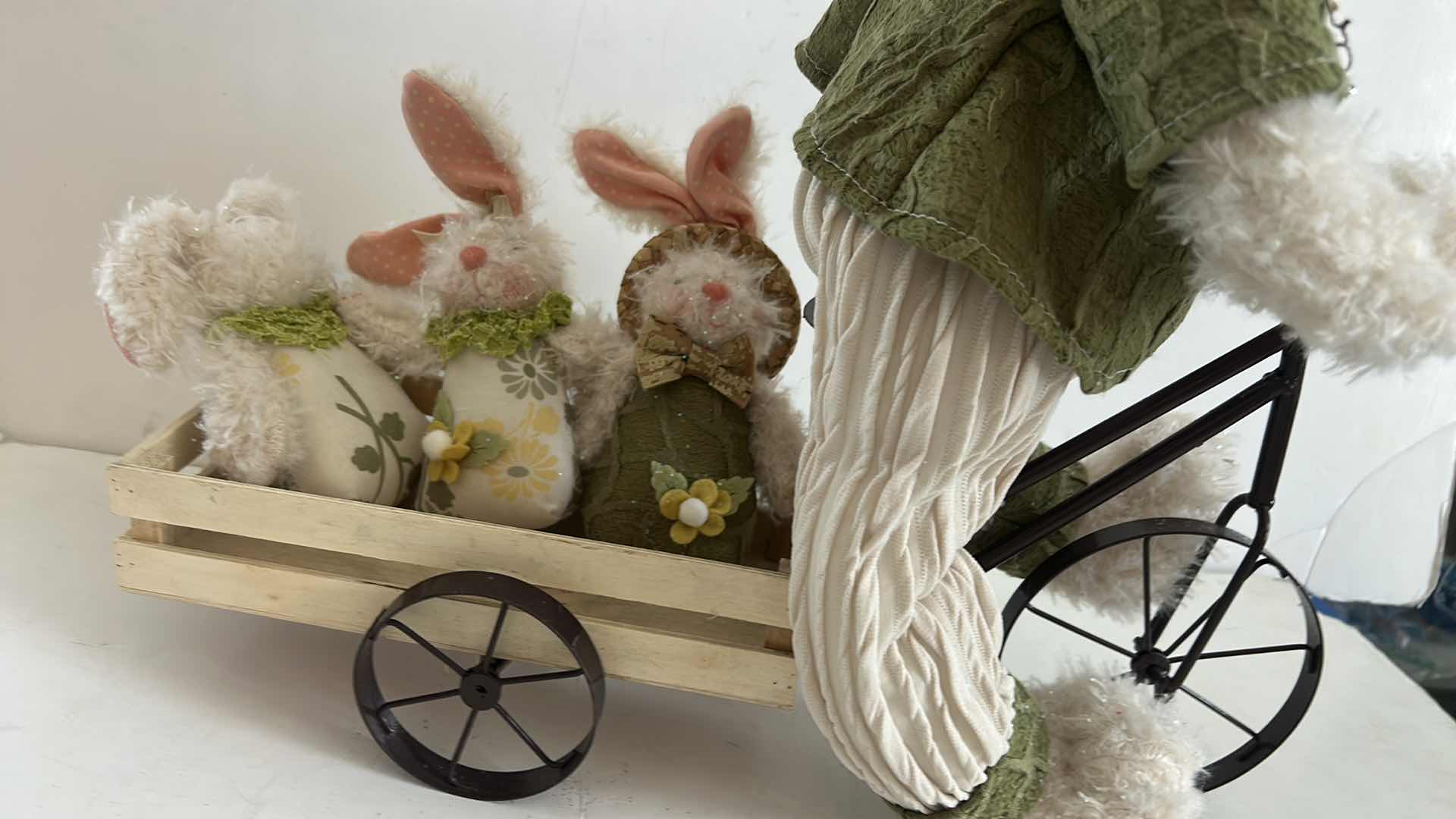 Photo 1 of EASTER BUNNY PLUSH FIGURINE RIDING BIKE W CART W BABY BUNNIES H 20”