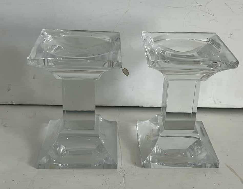 Photo 1 of PAIR OF GLASS CANDLE HOLDERS H6”