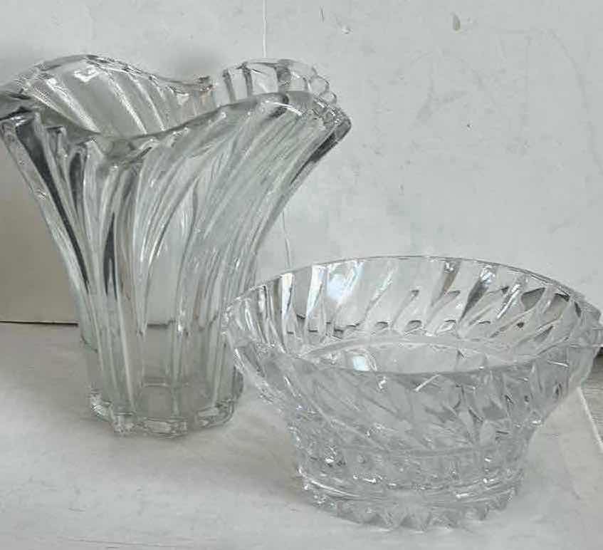 Photo 1 of HEAVY CUT CRYSTAL VASE AND BOWL (TALLEST H10”)