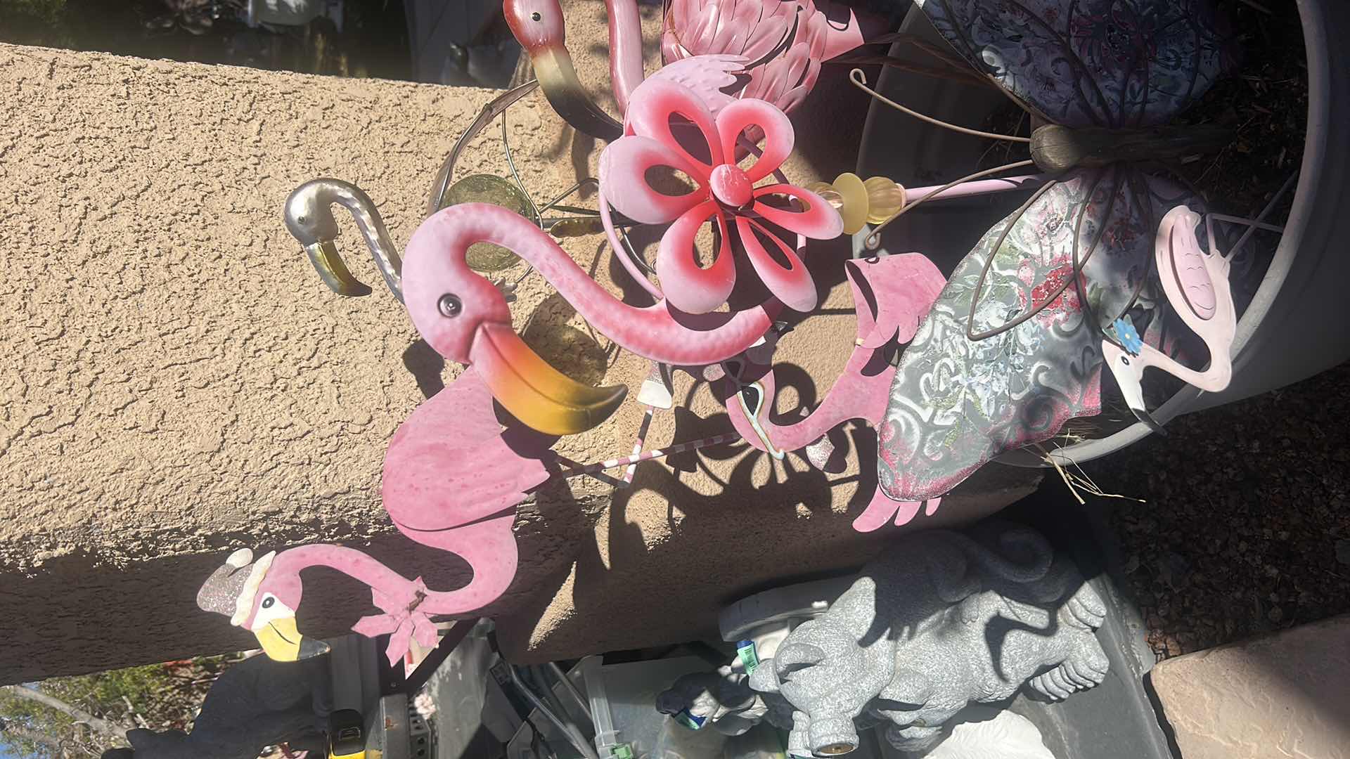 Photo 1 of LARGE POT WITH FLAMINGO AND BUTTERFLY OUTDOOR DECOR