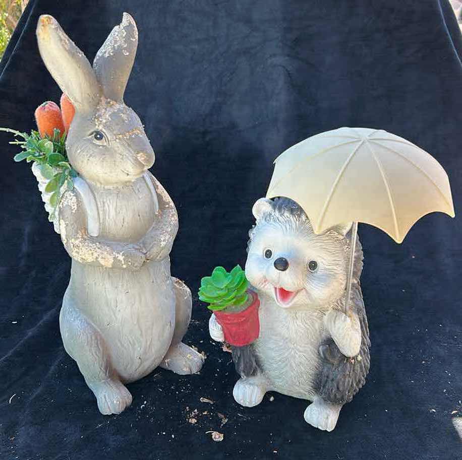 Photo 1 of RABBIT AND HEDGEHOG FIGURINES OUTDOOR DECOR (TALLEST H16”)