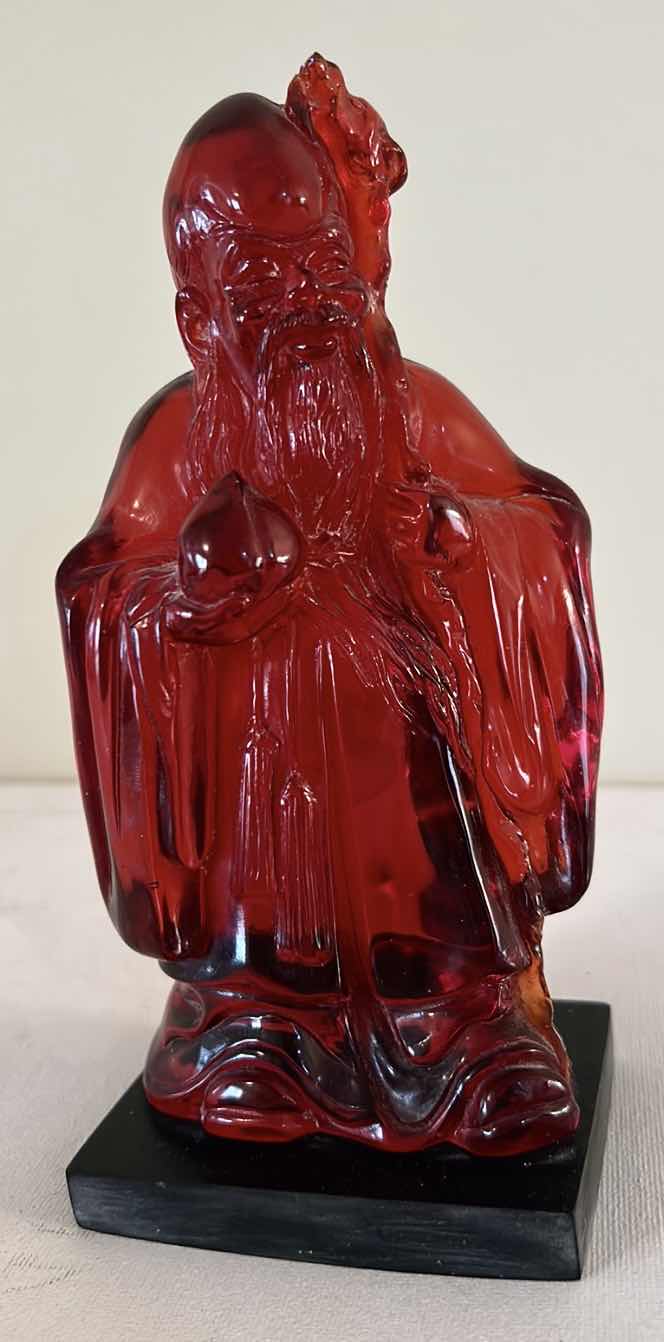 Photo 1 of CHINESE CHERRY AMBER RESIN SCULPTURE OF SHOU LAO H8”