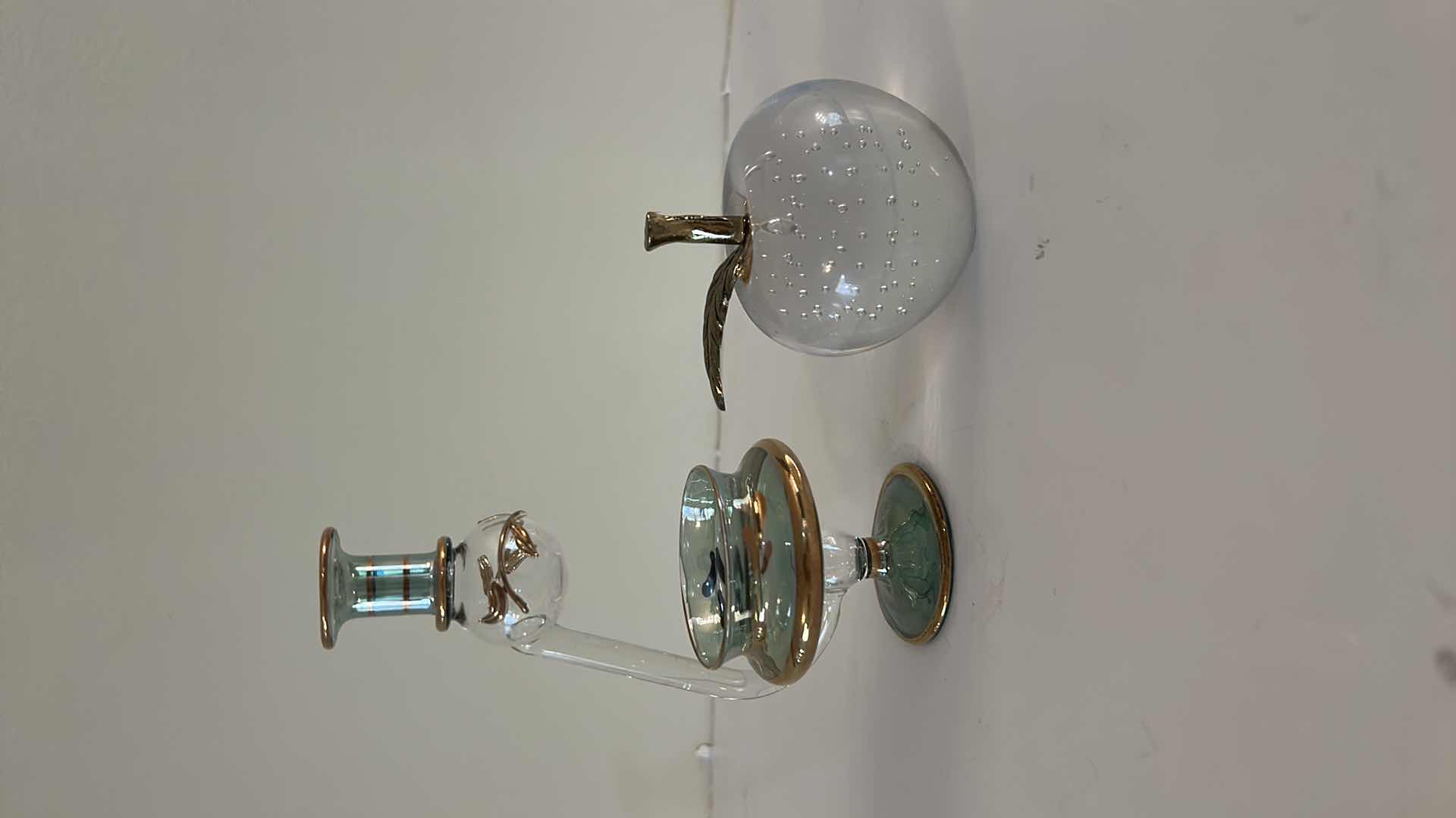 View 2 of HANDMADE EGYPTIAN GLASS OIL BURNER & AROMA DIFFUSER H6” & CLEAR ART GLASS APPLE PAPERWEIGHT