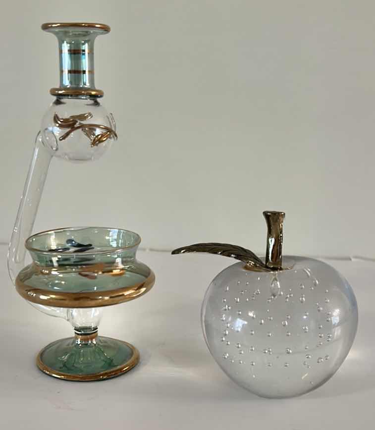 View 1 of HANDMADE EGYPTIAN GLASS OIL BURNER & AROMA DIFFUSER H6” & CLEAR ART GLASS APPLE PAPERWEIGHT