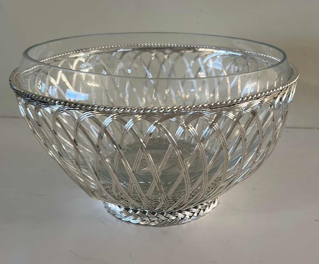 Photo 1 of LEAD CRYSTAL SERVING BOWL W SILVER PLATED LATTICE PEDESTAL BASE 11” x H6 1/2”
